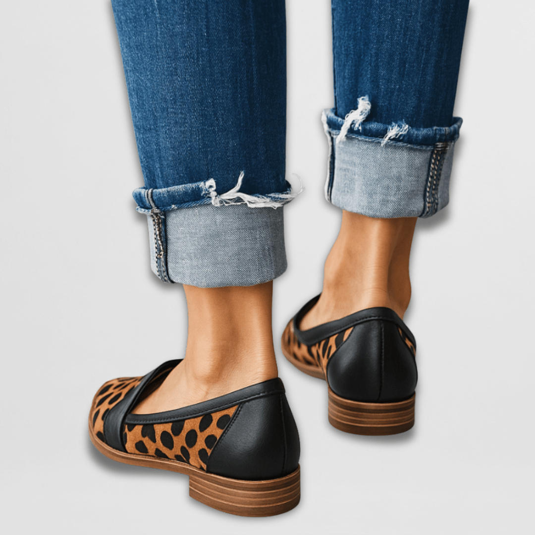 Camille women's suede loafers in various colors (brown, grey, black, leopard) arranged neatly, displaying the range of options.