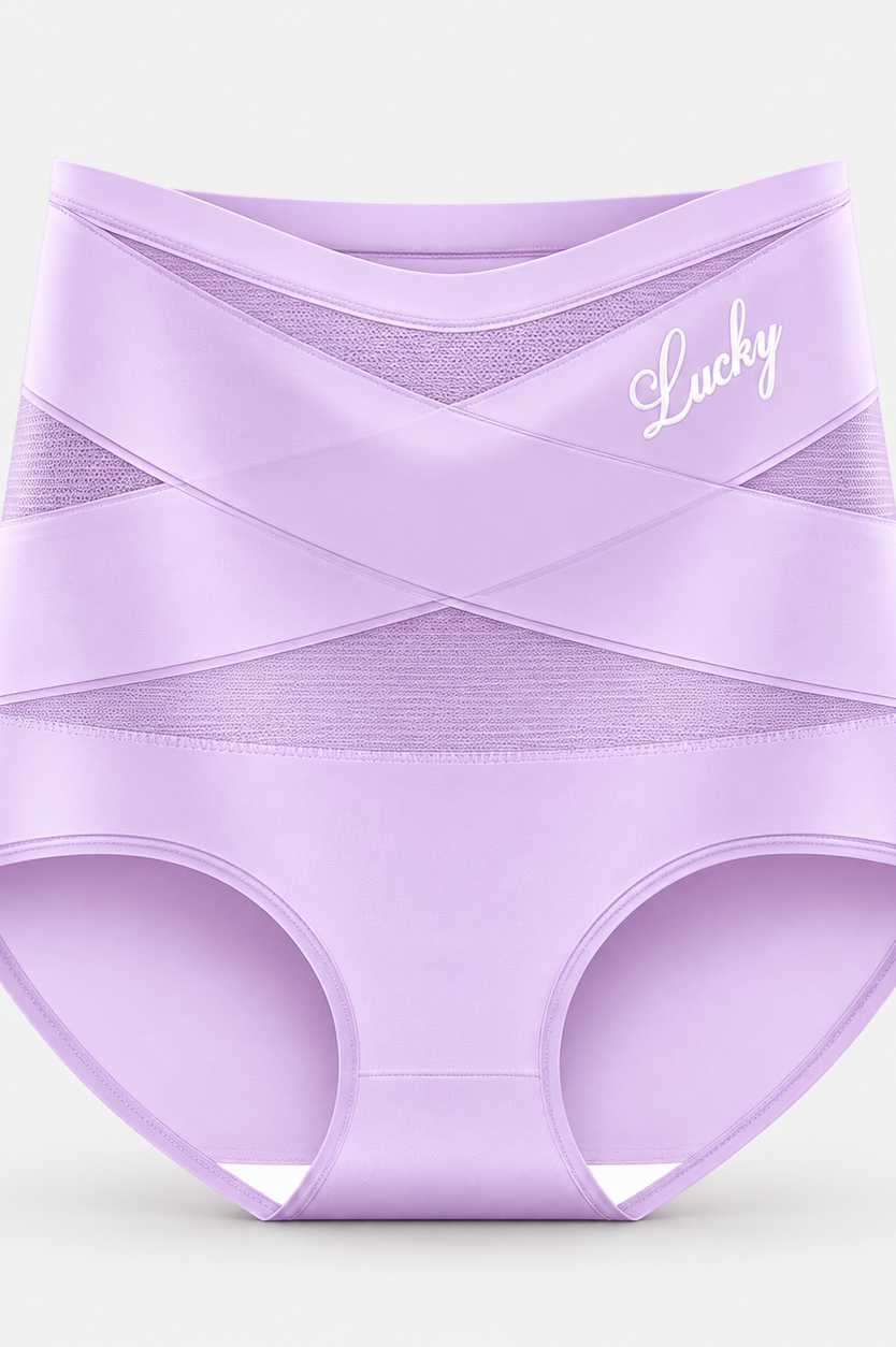 A purple high-waisted shaping underwear displayed on a simple, clean background.