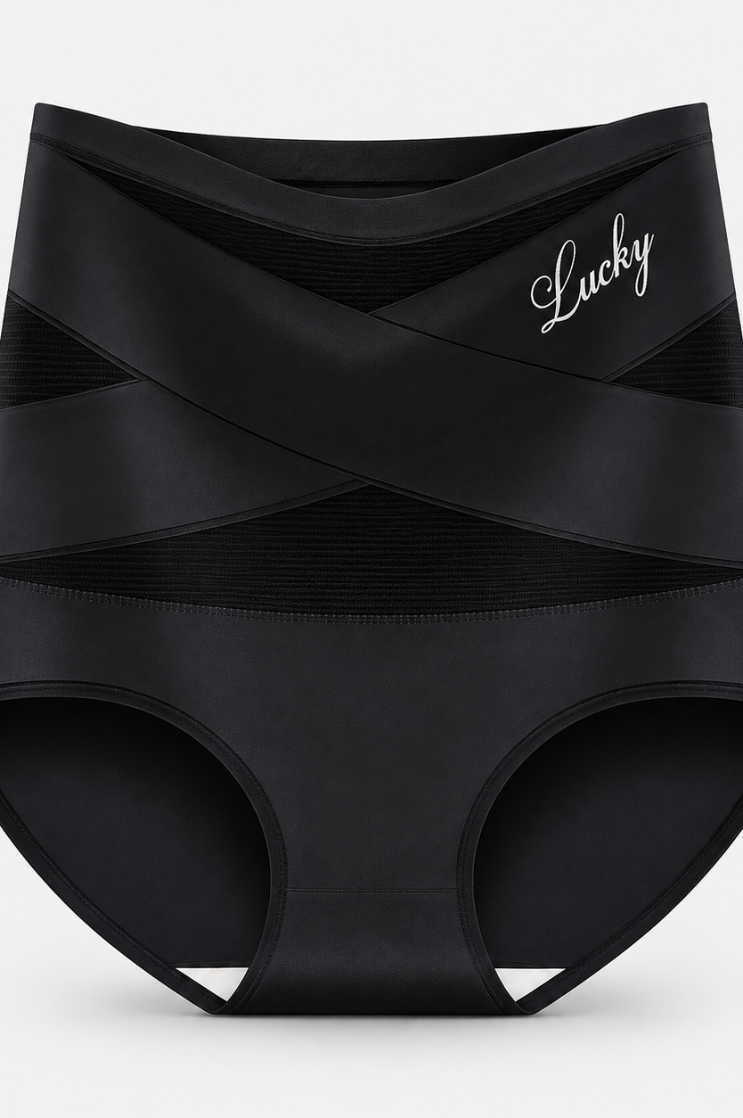 Comparison shot of the shaping underwear next to a regular brief, showing the high-waisted coverage.