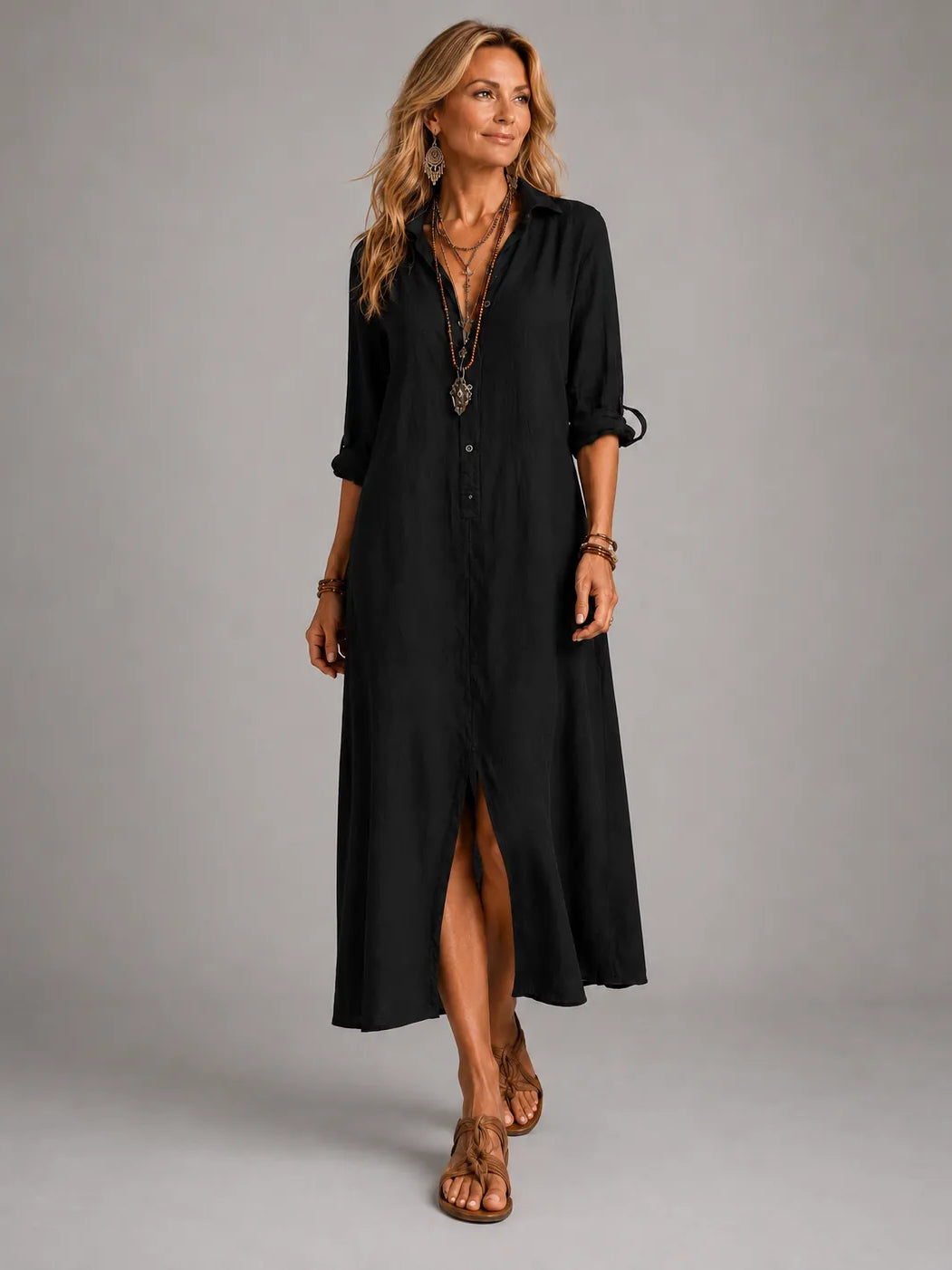 Maeve - Flowy Button-Front Maxi Dress Long Sleeve Maxi Dress product image