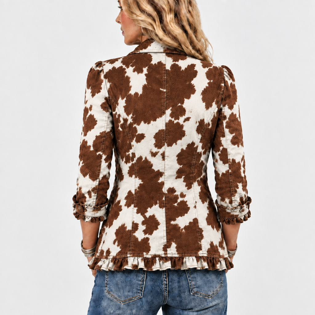 Dulcie | Cow Print Ruffle Jacket