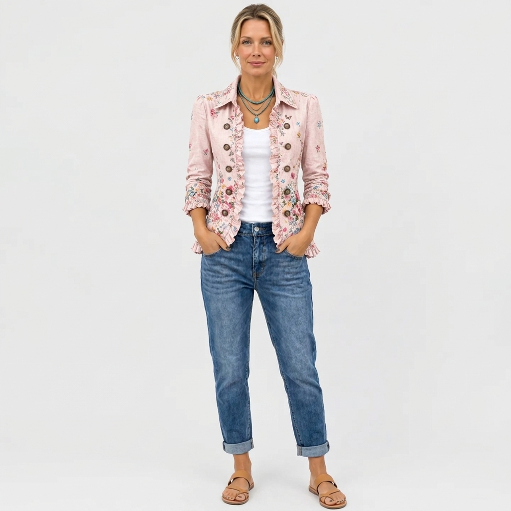 Felicity | Floral Ruffle Button-Up Jacket