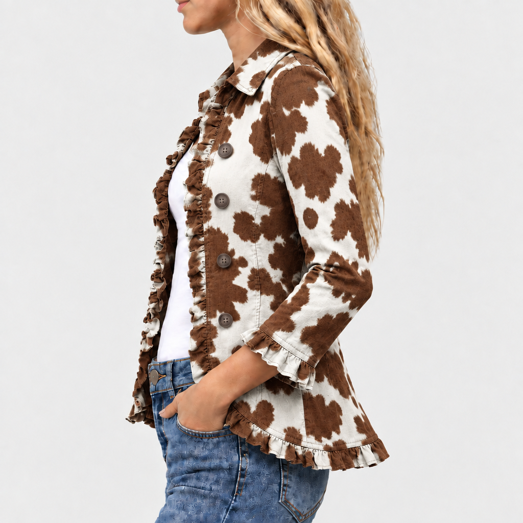 Dulcie | Cow Print Ruffle Jacket