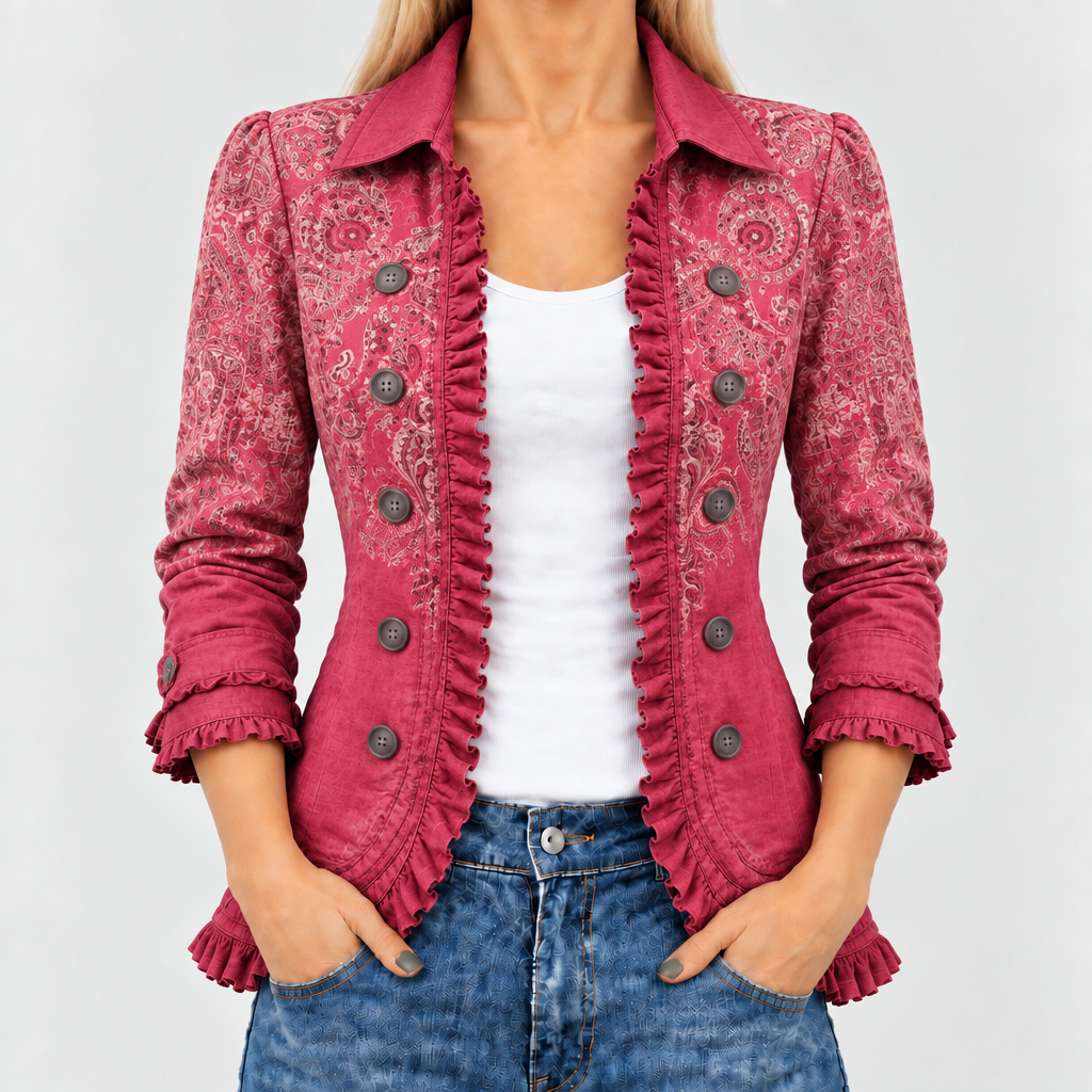 Edie | Retro Paisley Ruffle Jacket