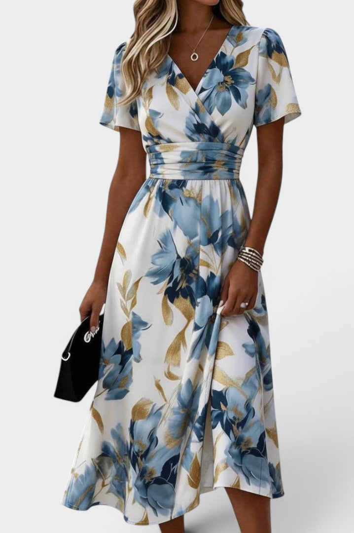 Solange | Floral Wrap Waist Midi Dress