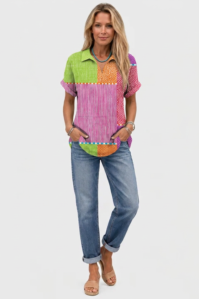 Augusta | Patchwork Collared Top