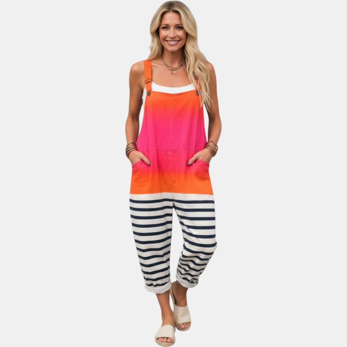 Muriel | Coral Stripe Overall
