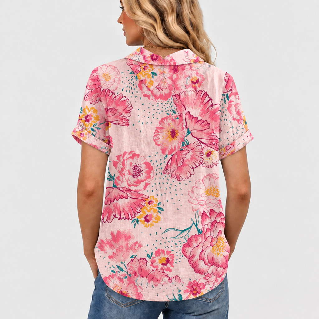 Dinah | Pink Floral Collared Top