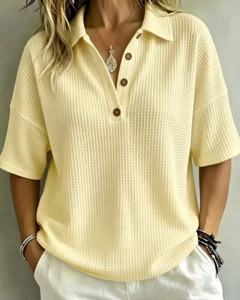 Ondine - Textured Waffle Polo Top – view 2