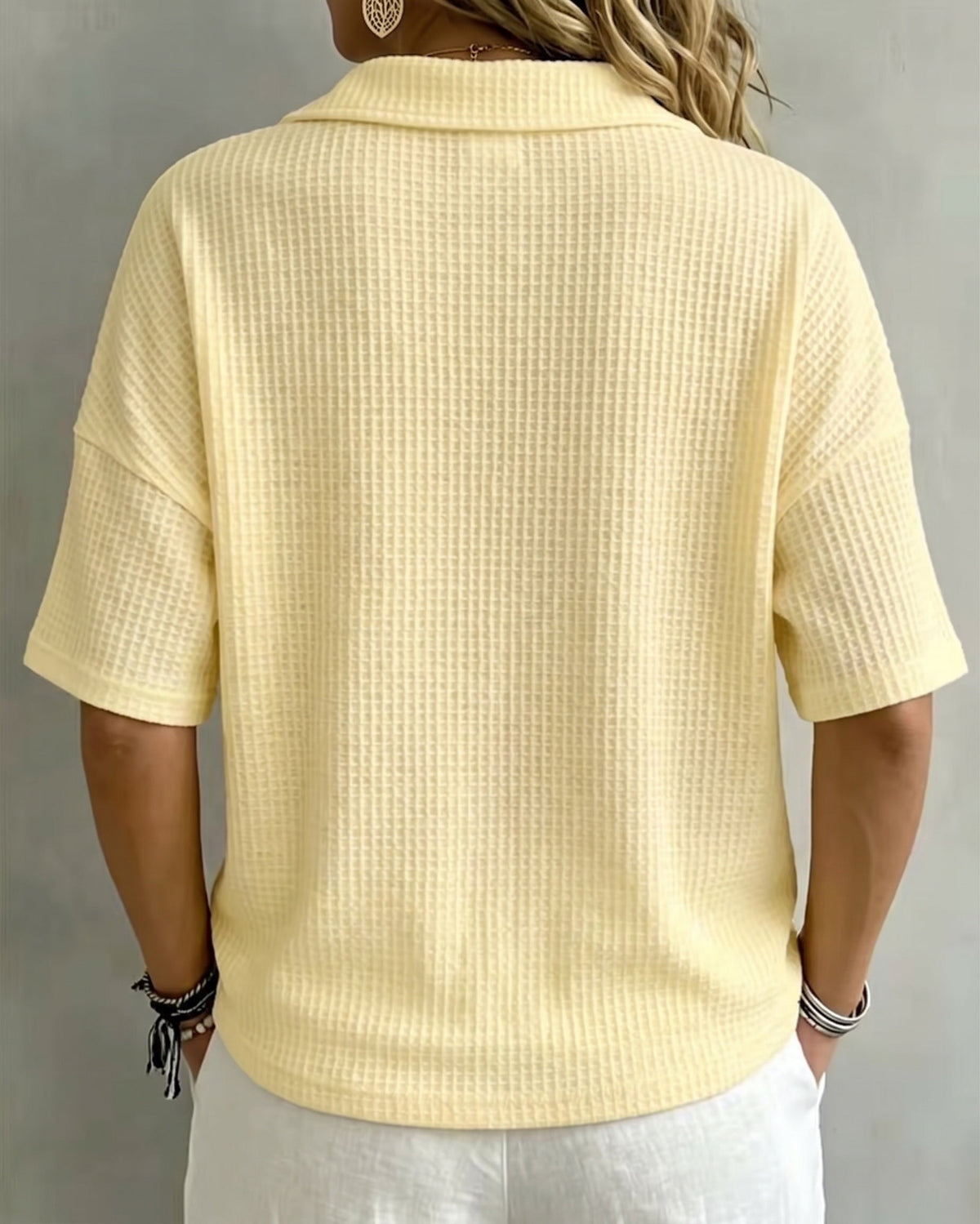 Ondine - Textured Waffle Polo Top – view 3