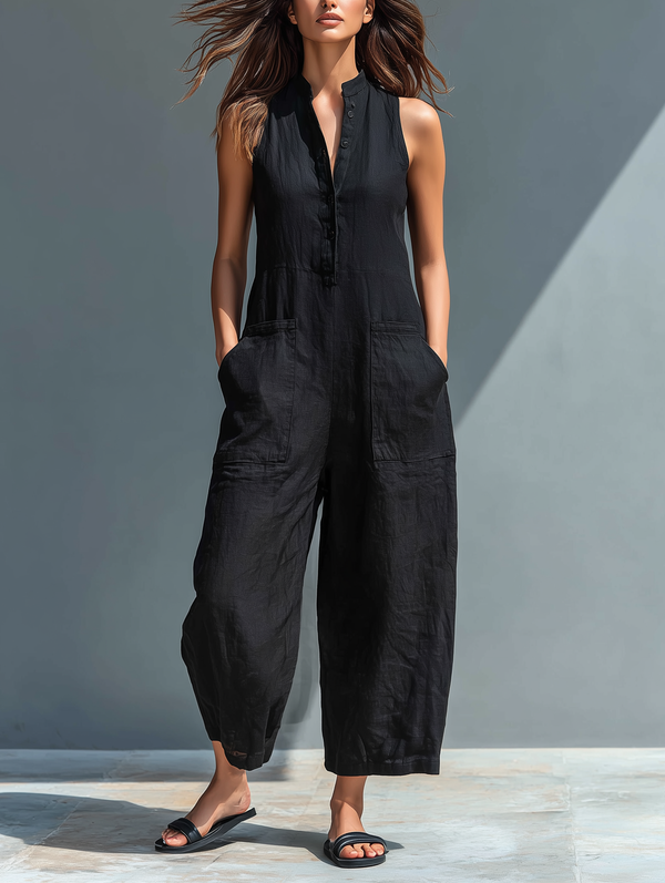 Ottoline | Sleeveless High-Neck Linen-Blend Jumpsuit