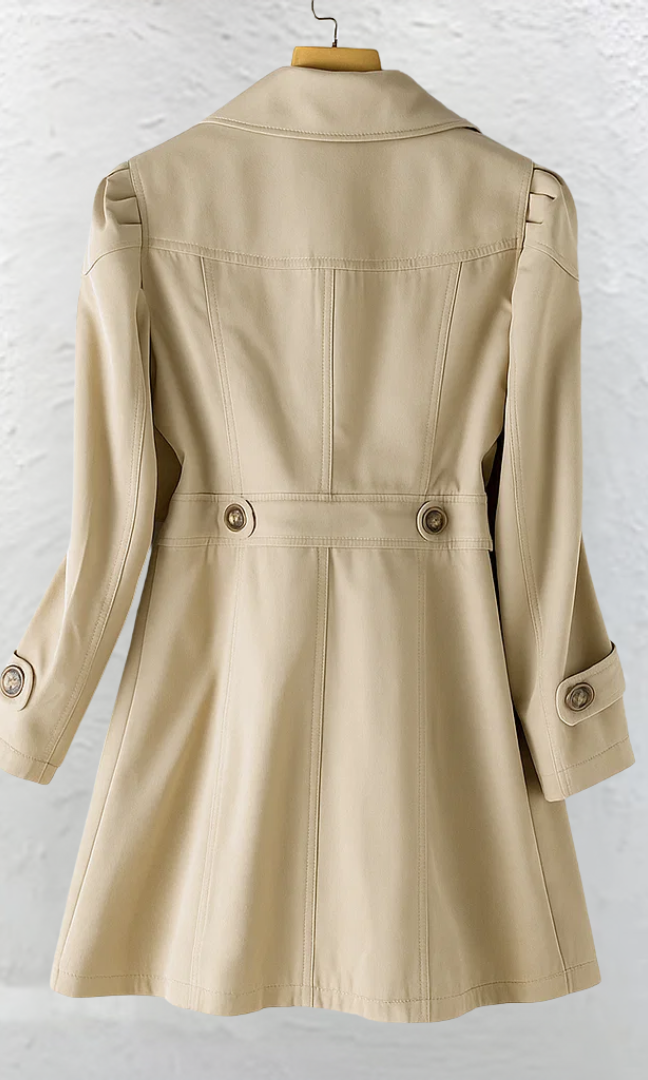 Detailed shot of the adjustable cuff and sleeve design on the Adeline elegant summer trench coat.