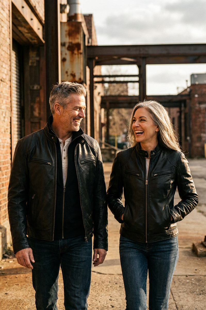 An array of Alden men's leather jackets in various colors, illustrating the diverse palette available.