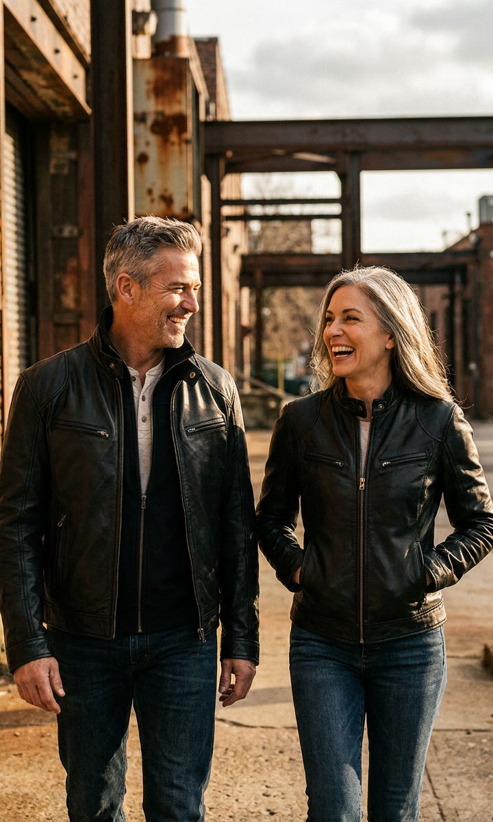 An array of Alden men's leather jackets in various colors, illustrating the diverse palette available.