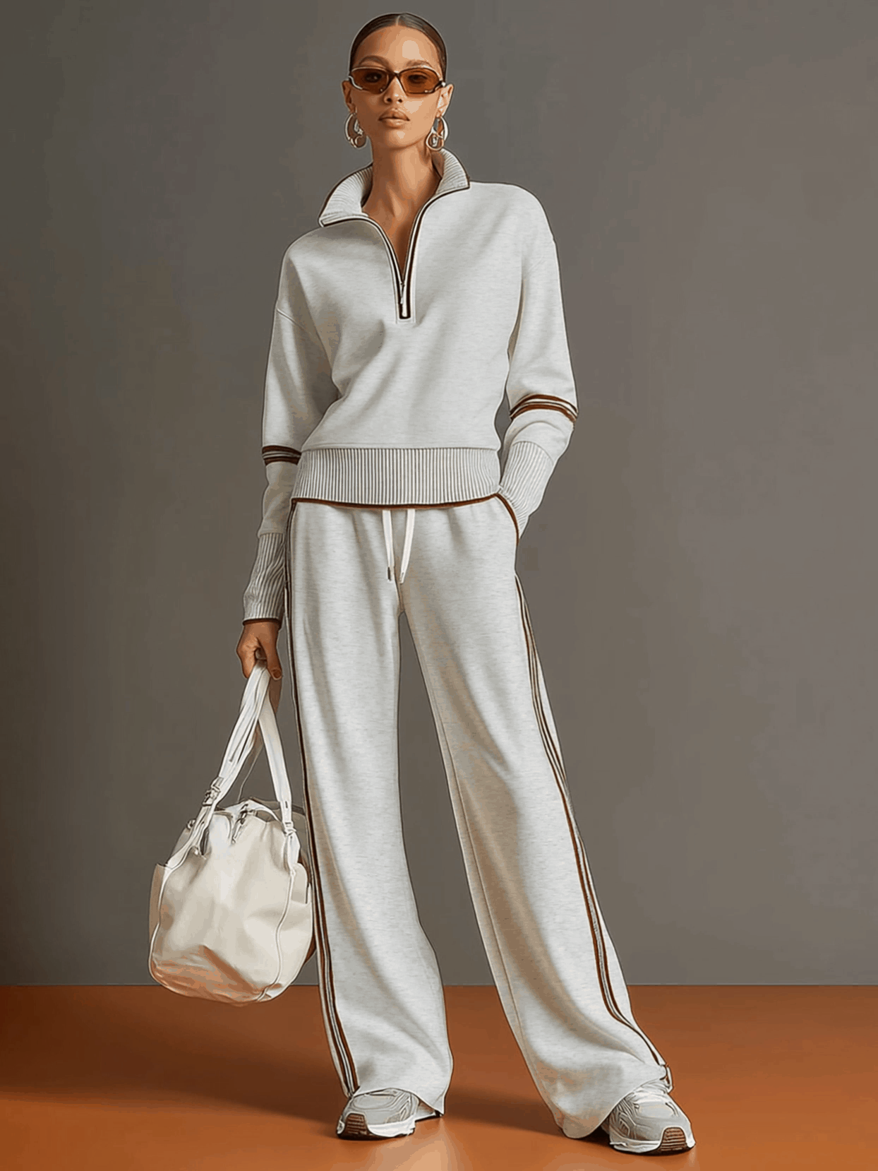 Detailed view of the wide-leg cut of the Anouk relaxed fit pants, showcasing the generous and elegant fit.