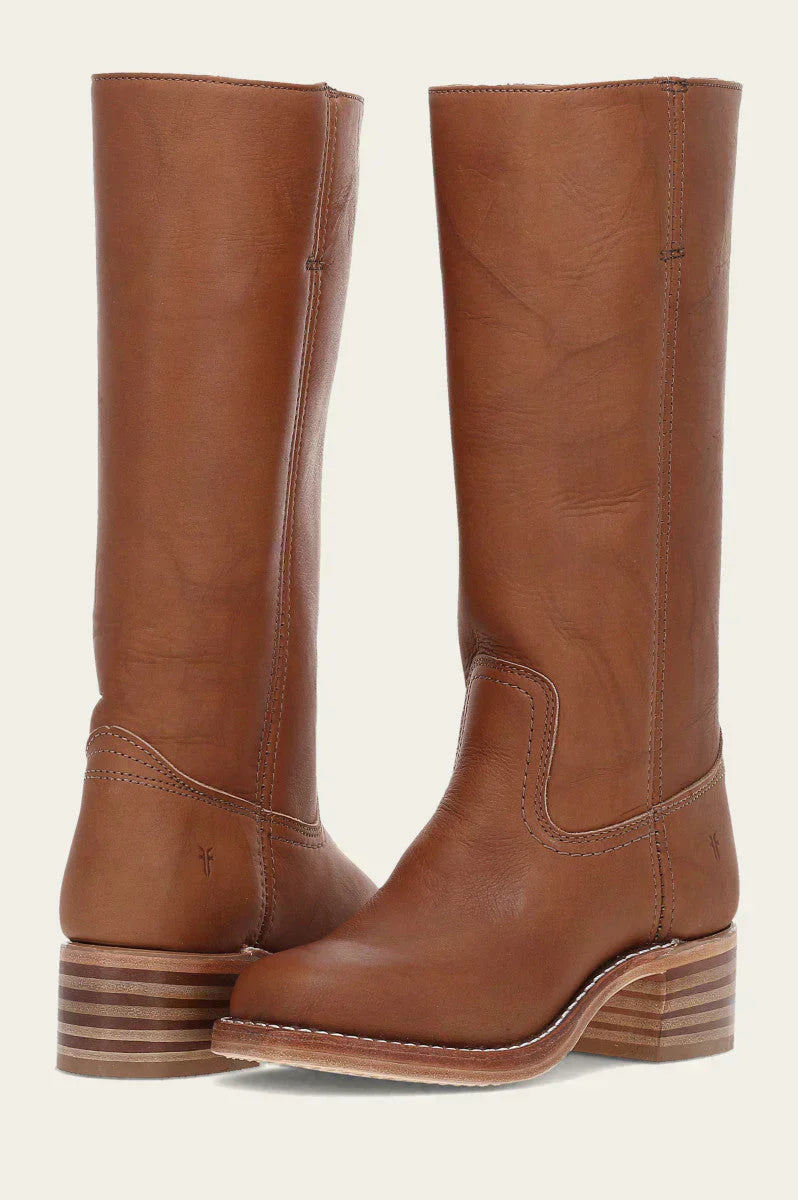 Side profile of Calandra classic western boots in yellow, highlighting the stacked block heel and clean silhouette.