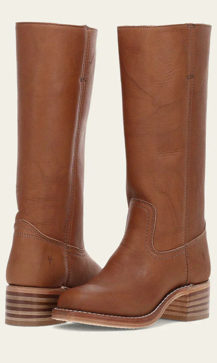 Side profile of Calandra classic western boots in yellow, highlighting the stacked block heel and clean silhouette.
