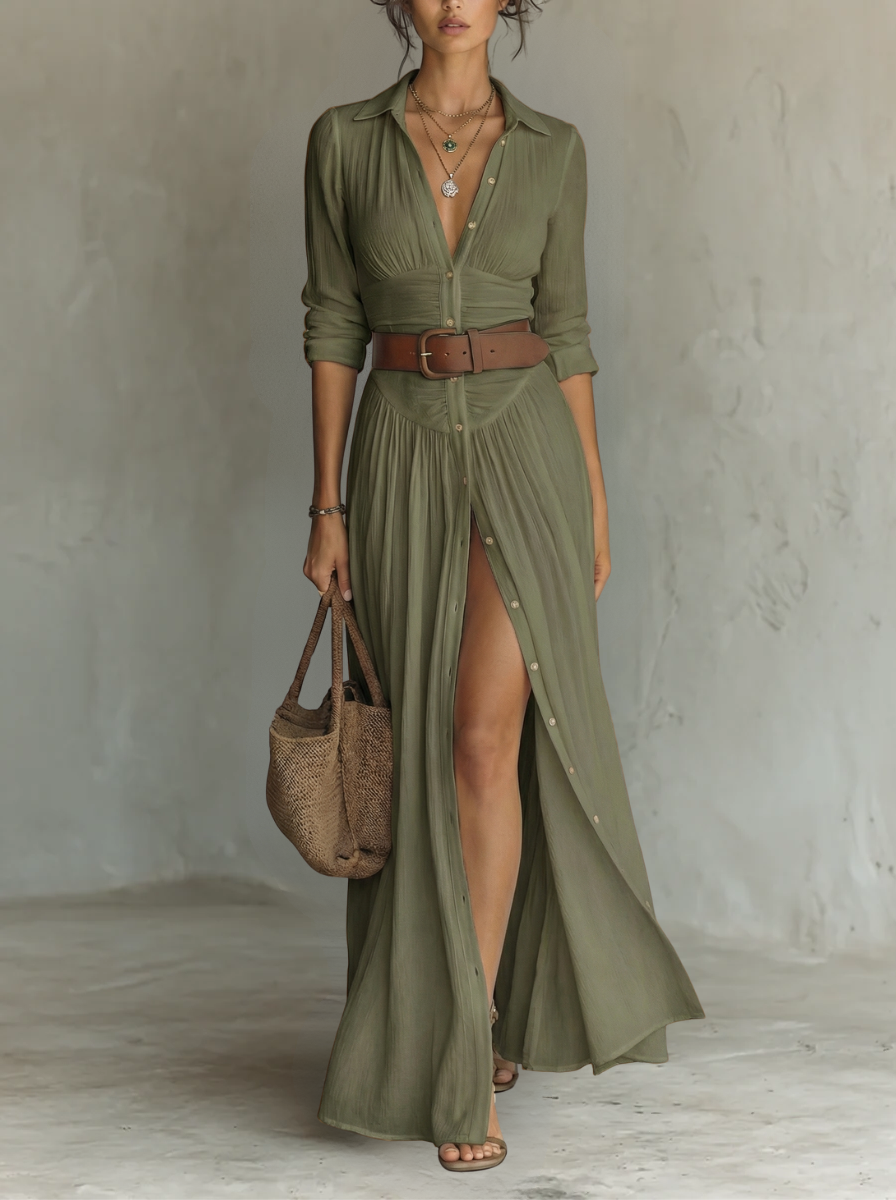 Texture shot of the cotton and linen blend fabric, showing the natural weave of this comfortable maxi dress.