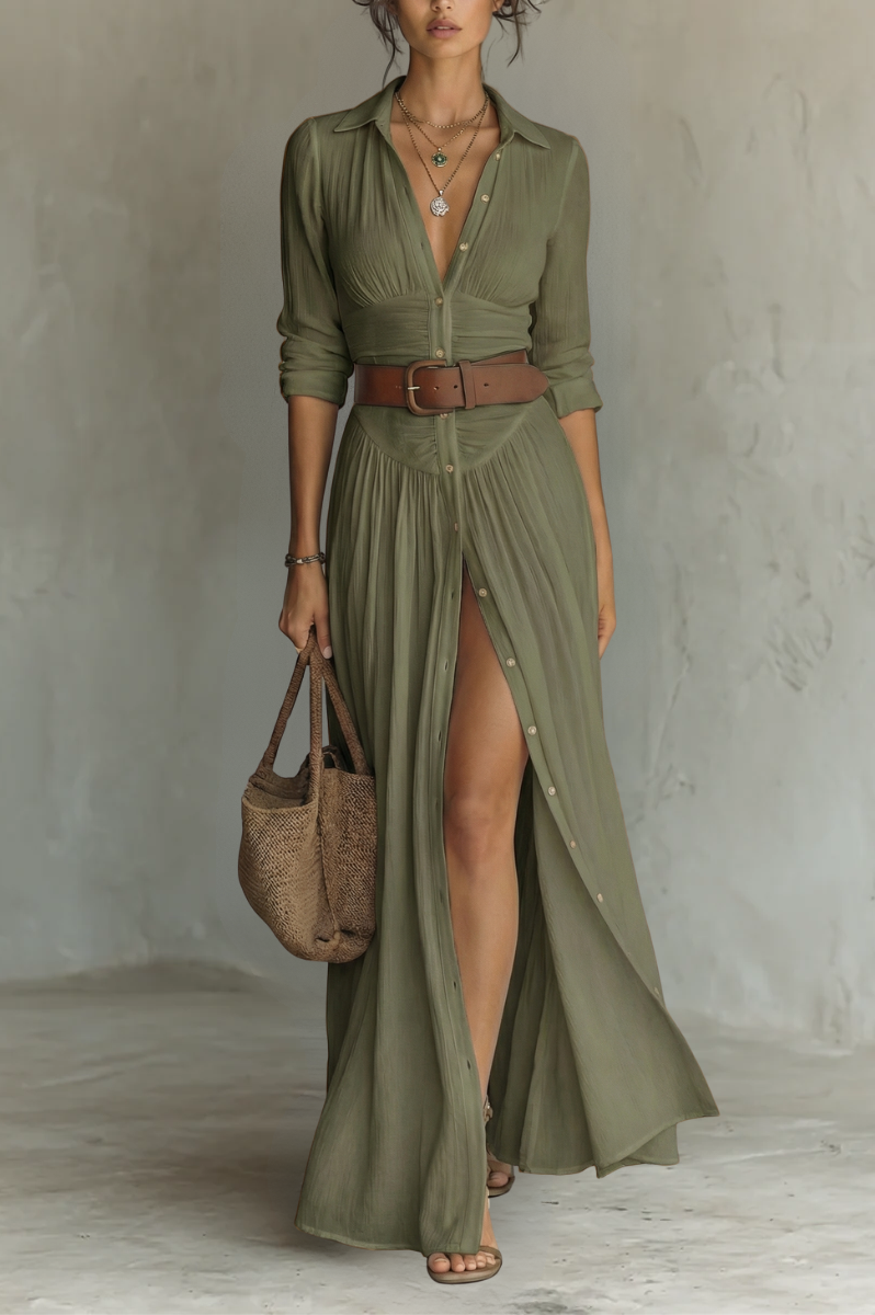 Texture shot of the cotton and linen blend fabric, showing the natural weave of this comfortable maxi dress.