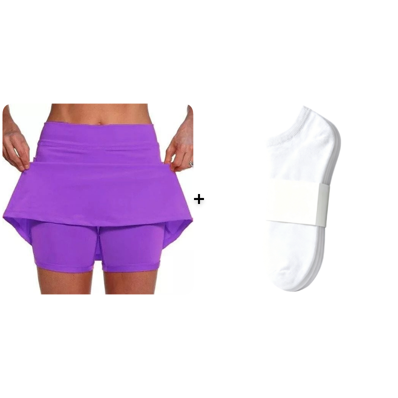 Leisure activity shot with a model in the purple skort, demonstrating its versatility for different occasions.