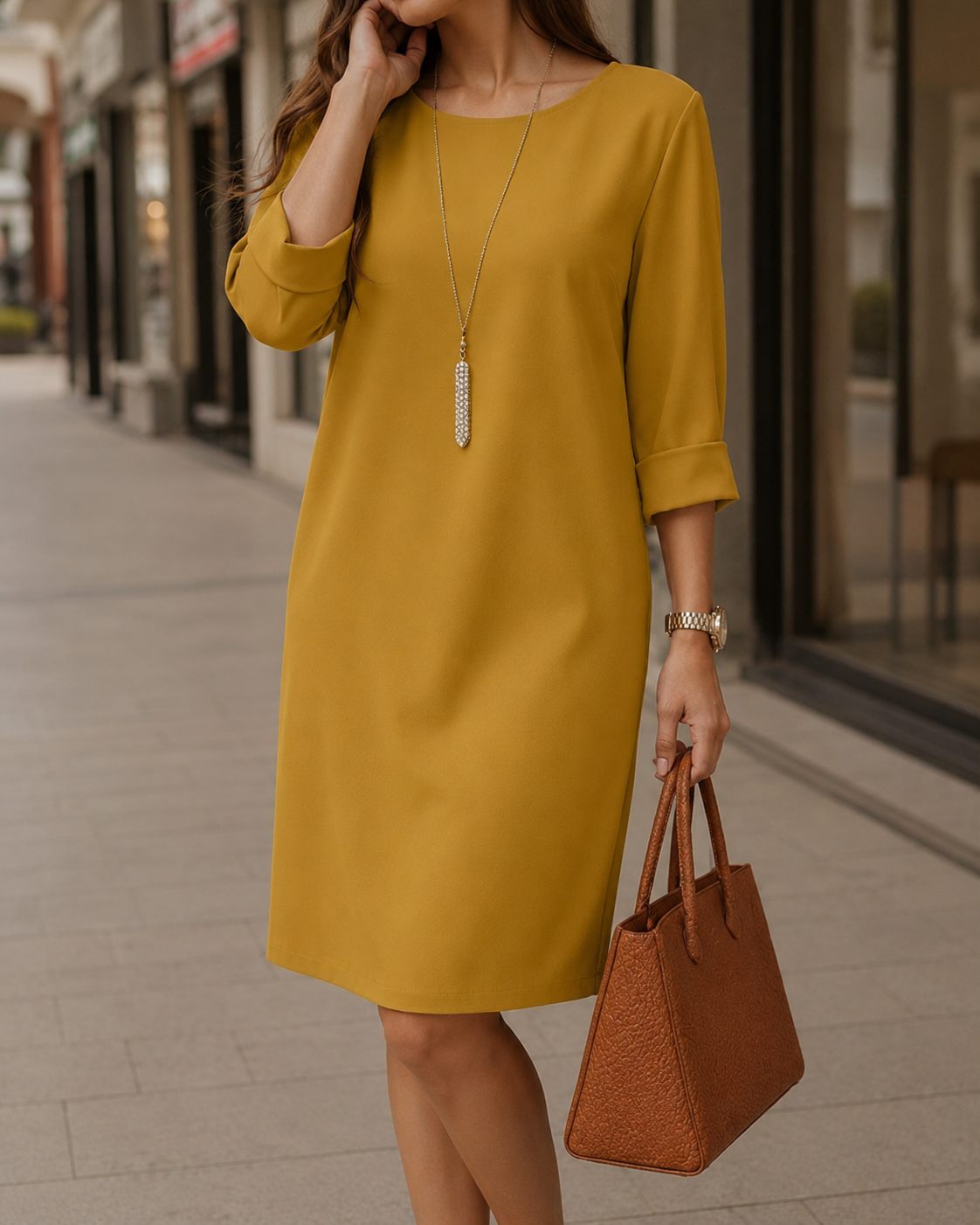Stylized shot of a woman pairing the peacock blue midi dress with casual footwear, versatility evident.
