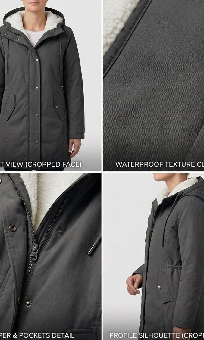 Detail of the Elara parka's cuff and sleeve, showing the quality stitching and durable construction.