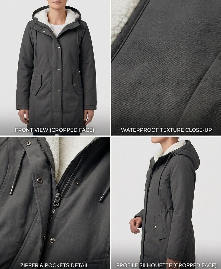 Detail of the Elara parka's cuff and sleeve, showing the quality stitching and durable construction.