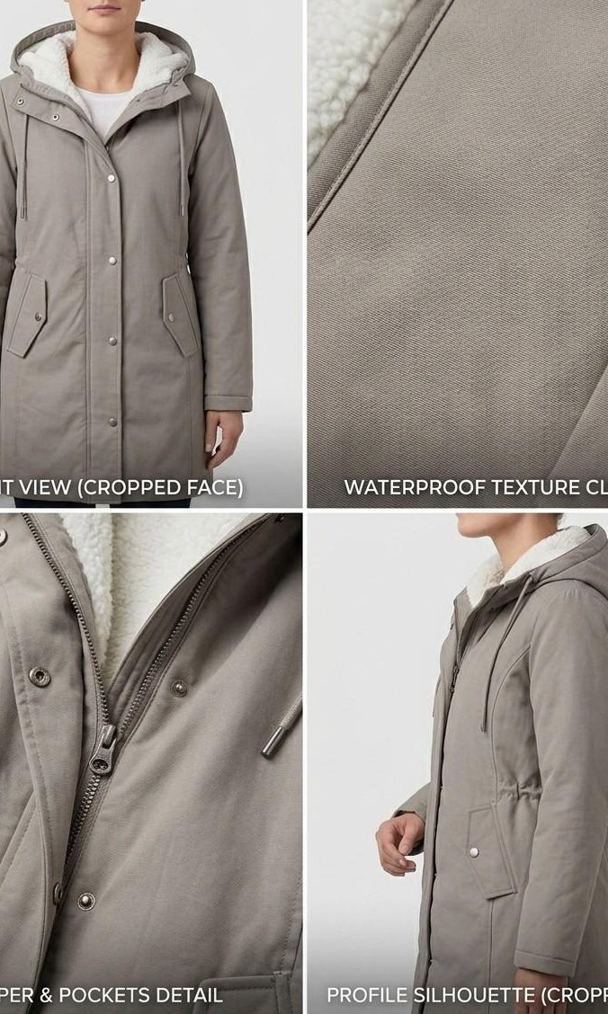 Overhead view of the Elara waterproof parka, showcasing its complete design and ready for any weather.