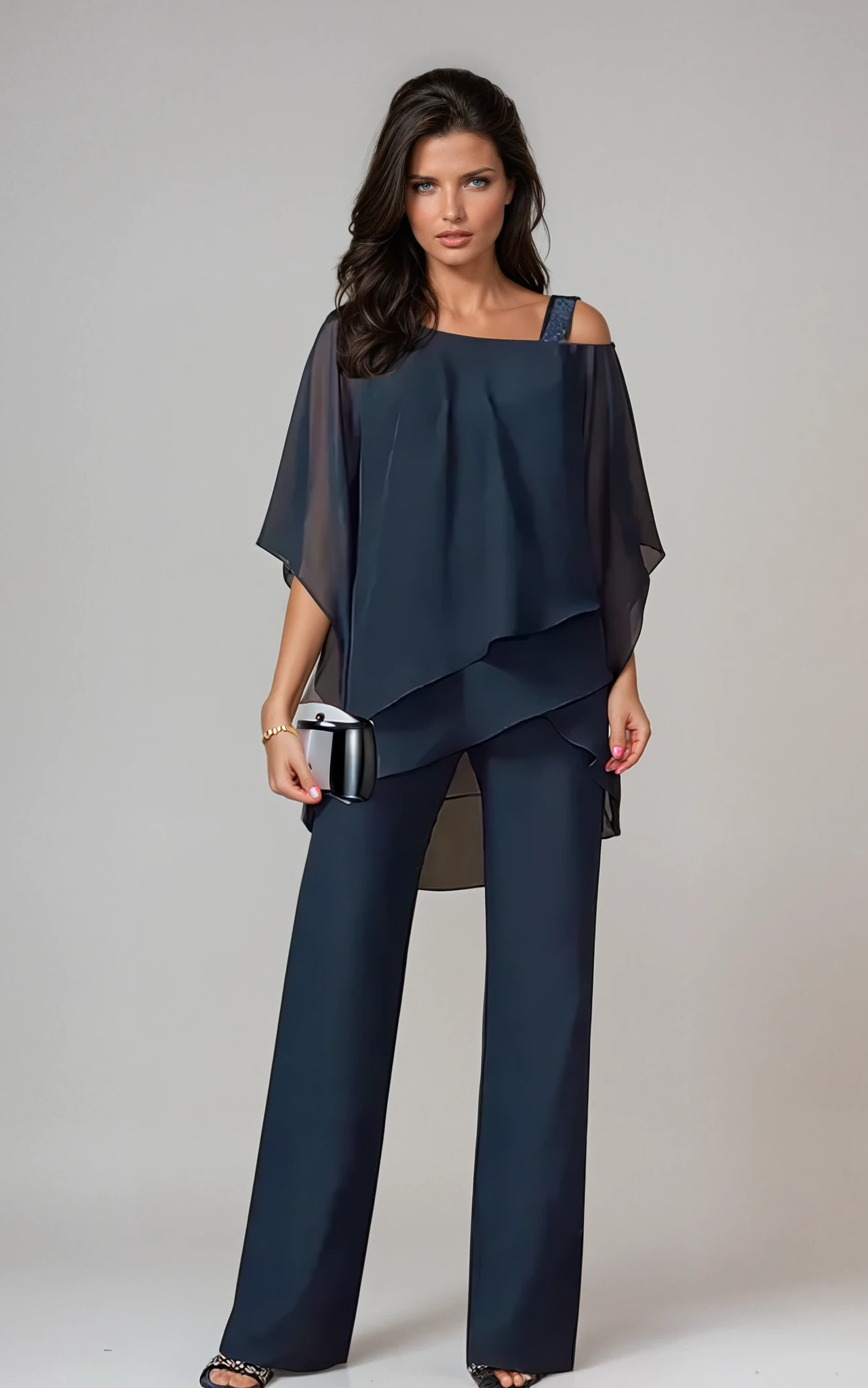 Back view of the elegant Elara two-piece set, demonstrating its comfortable fit and sophisticated lines.