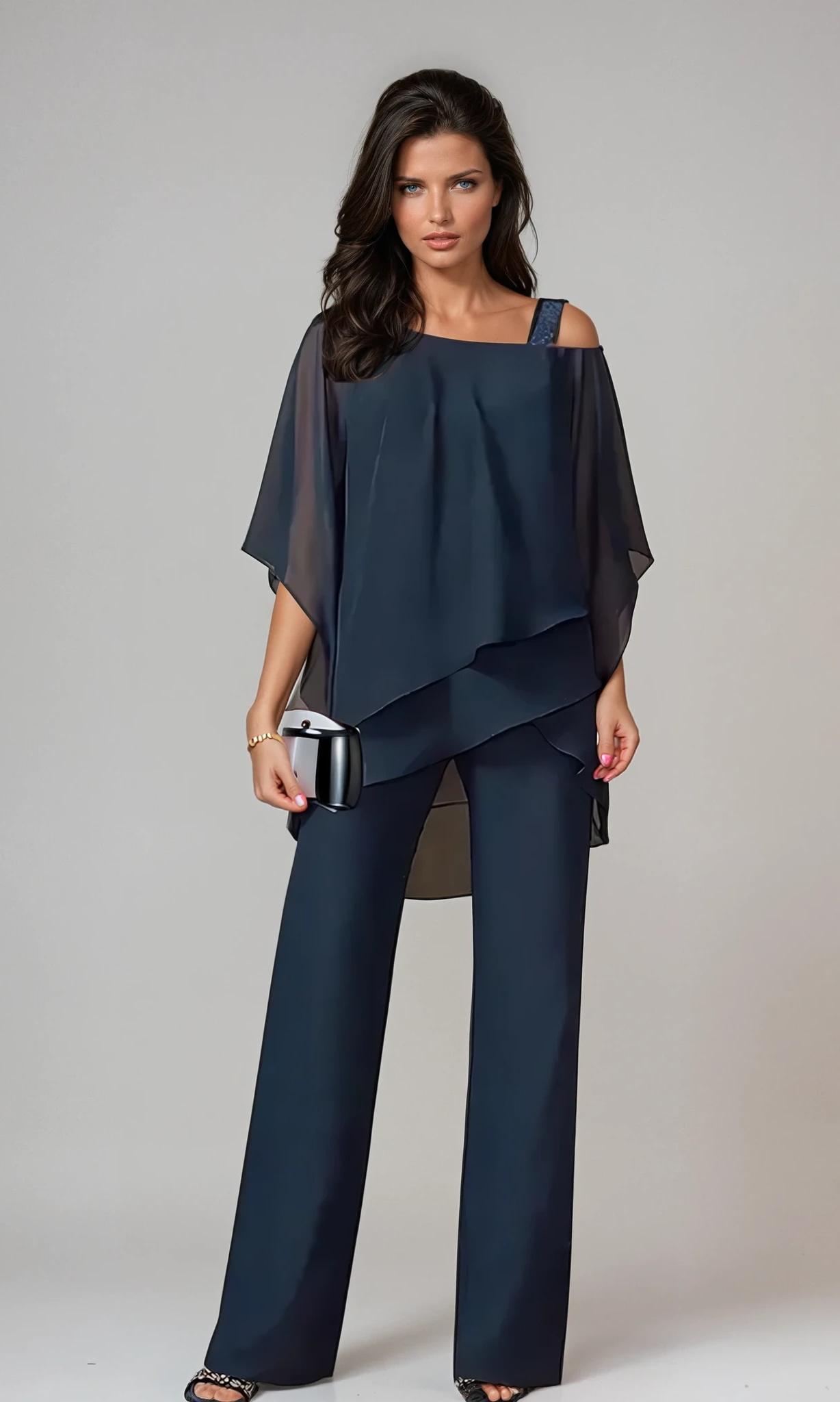 Back view of the elegant Elara two-piece set, demonstrating its comfortable fit and sophisticated lines.