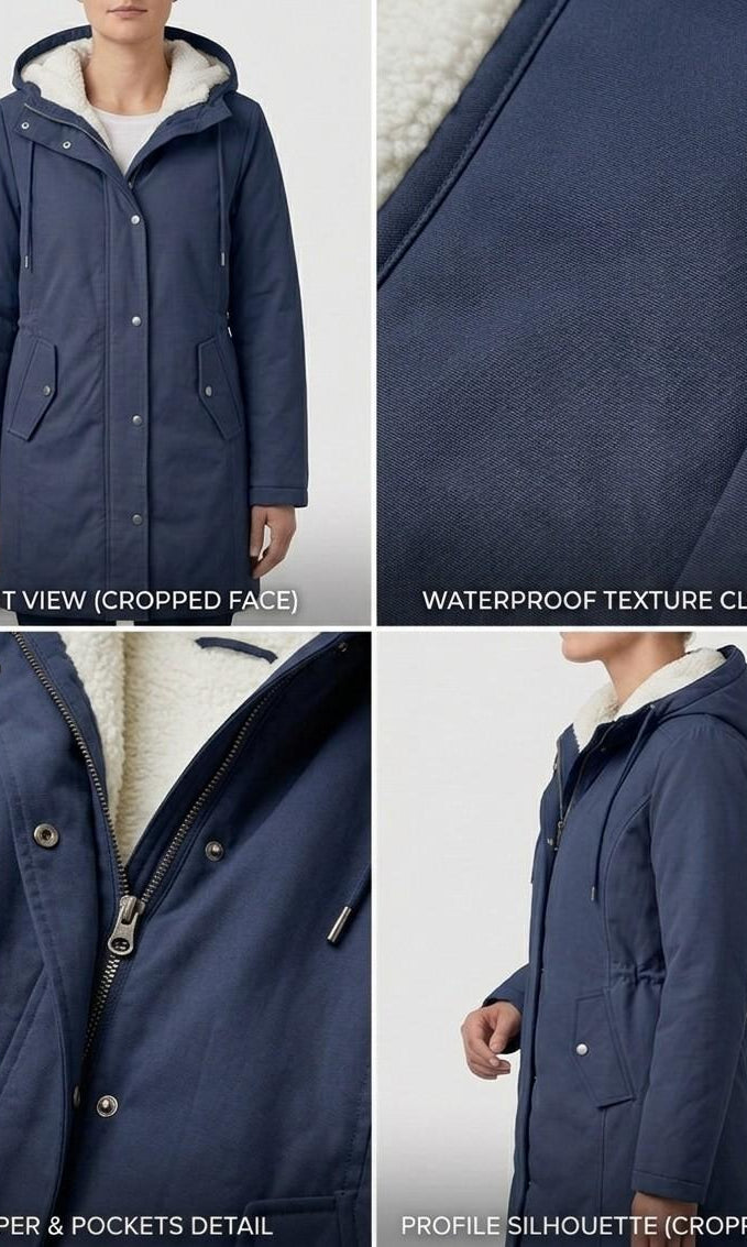 Detail shot of the super-soft fleece lining inside the Elara parka, emphasizing its warmth and comfort.