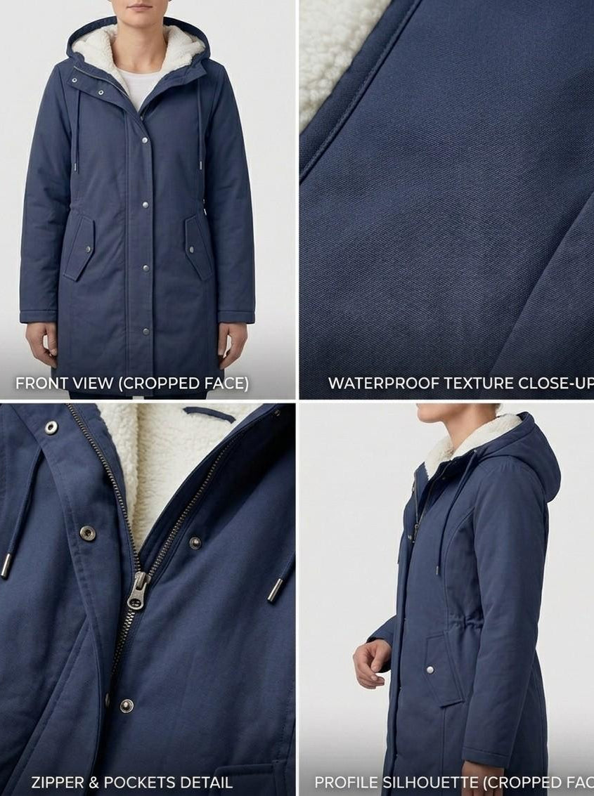 Detail shot of the super-soft fleece lining inside the Elara parka, emphasizing its warmth and comfort.