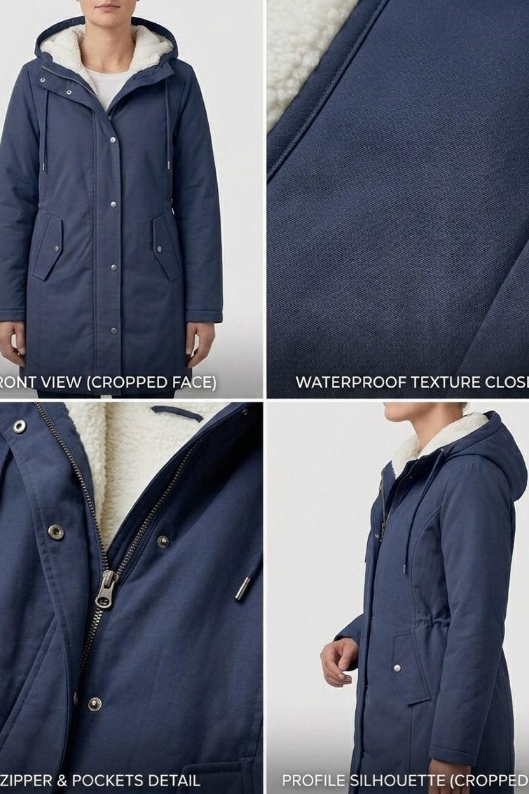 Detail shot of the super-soft fleece lining inside the Elara parka, emphasizing its warmth and comfort.