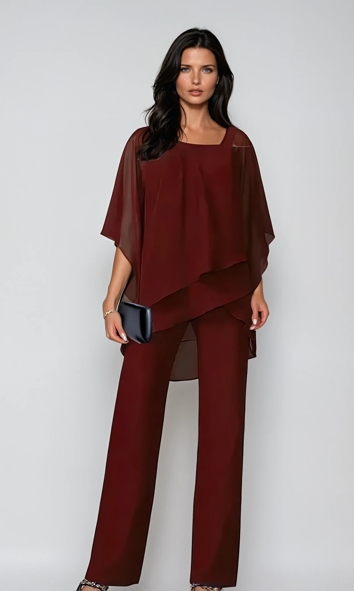 Lifestyle image of the two-piece layered set styled for an evening out, with accessories and soft lighting.