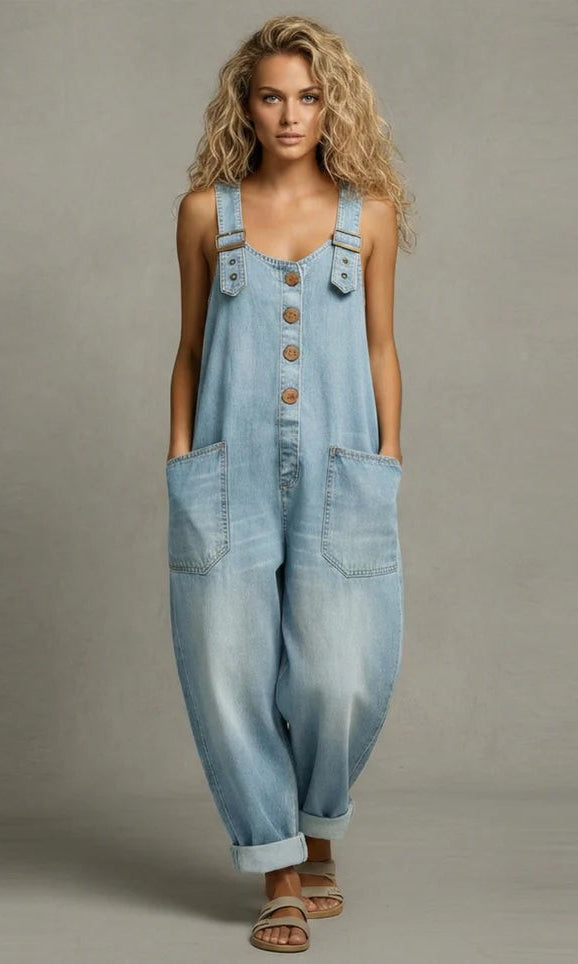 Overhead shot of the Suri jumpsuit, displaying its relaxed cut and overall design.