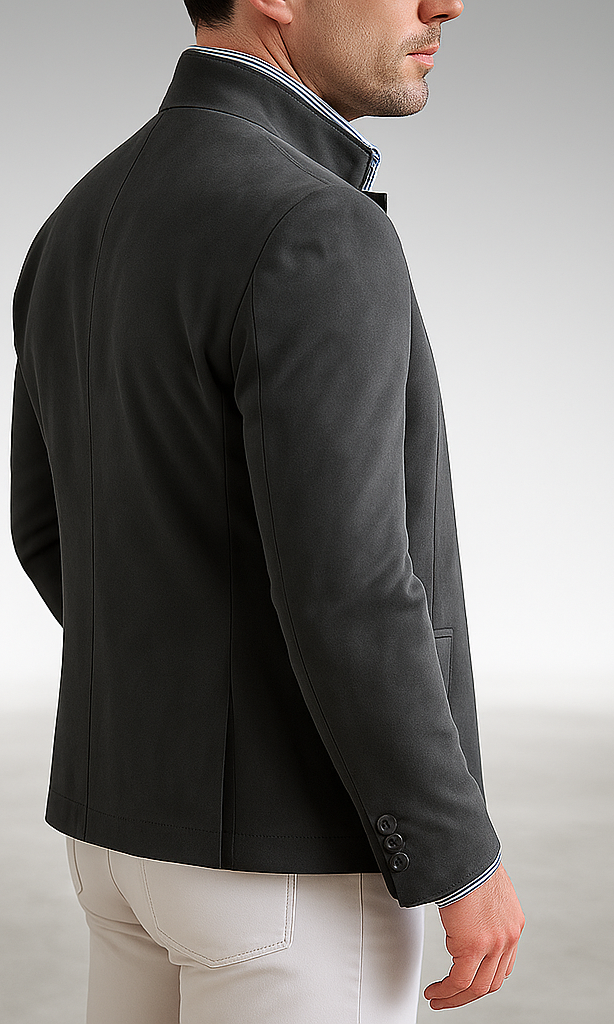Three Florian tailored formal blazers in grey, navy, and yellow, neatly arranged, showcasing the color options.