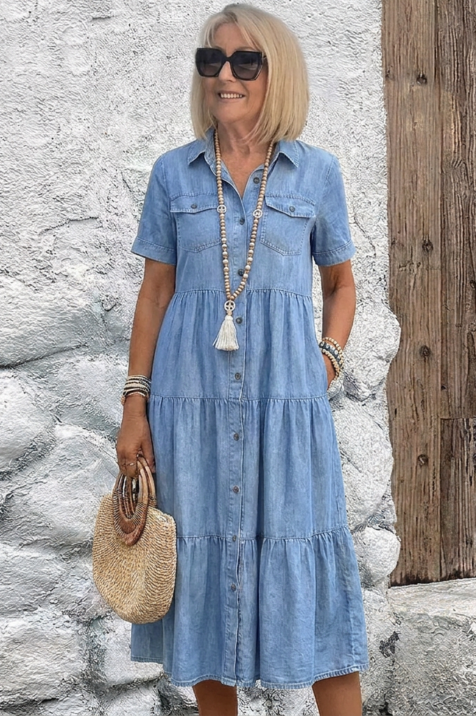 Bryony - Tiered Button-Front Midi Dress product image