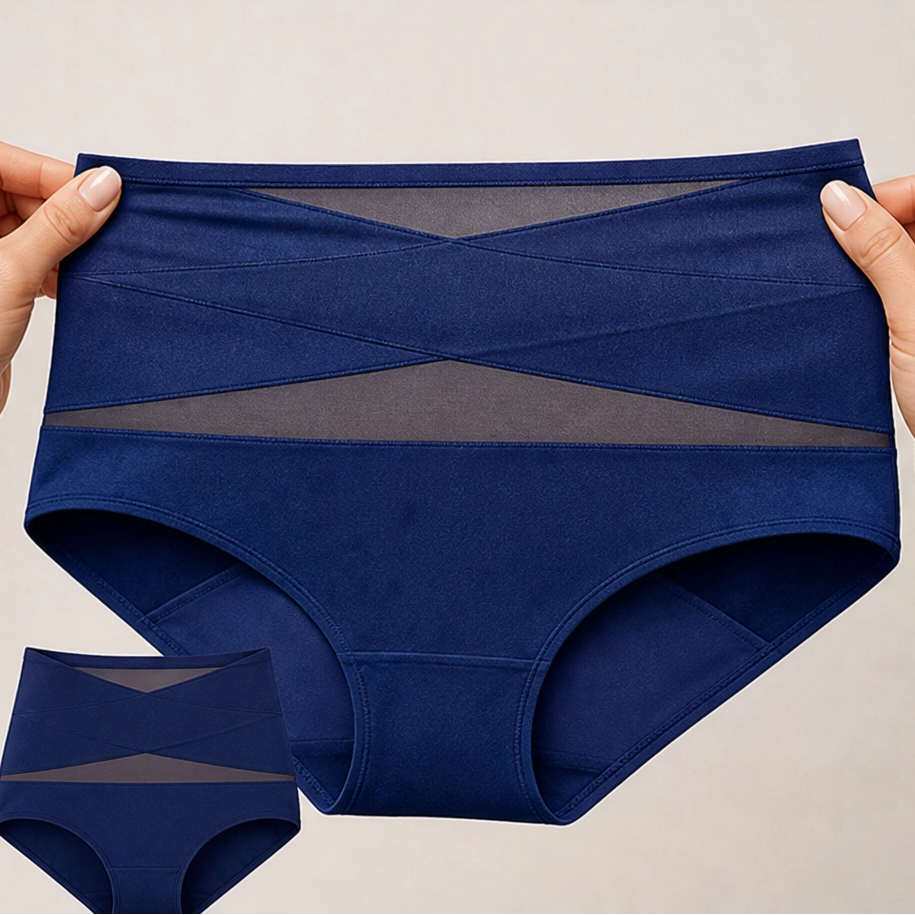 Folded pair of purple Aeliana high-waisted briefs.
