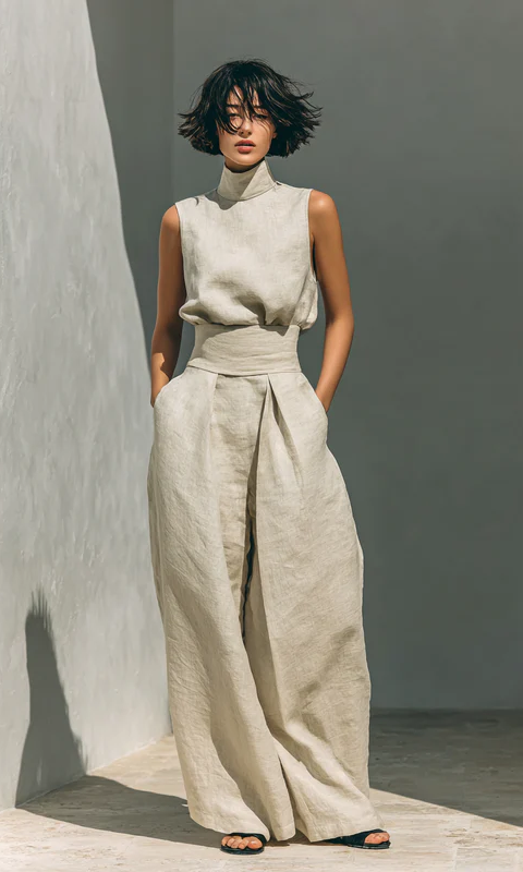 Back view of the flowing wide-leg trousers, emphasizing their comfortable and sophisticated design.