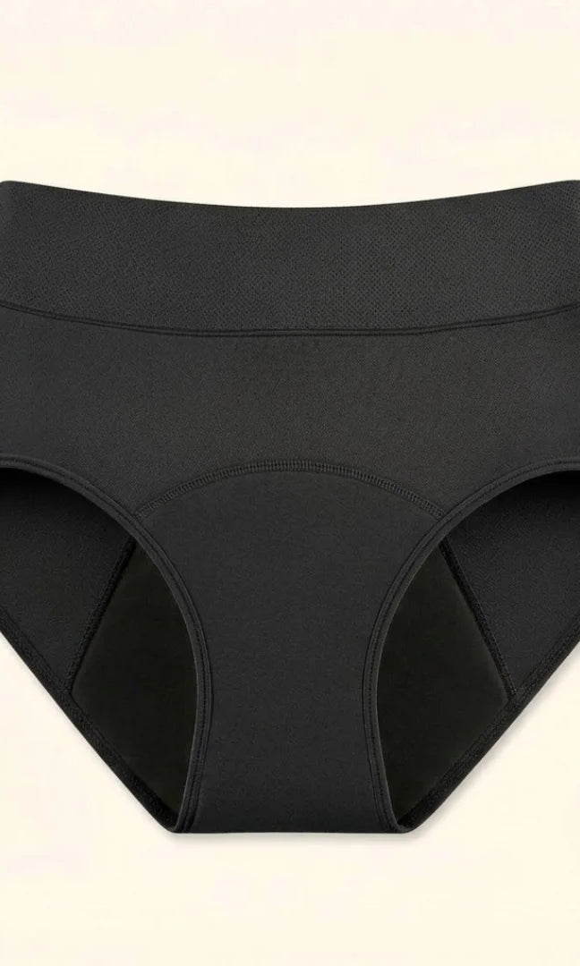 Close-up detail of the fabric texture on the black Kaelin leak-proof underwear, highlighting its soft, breathable material.