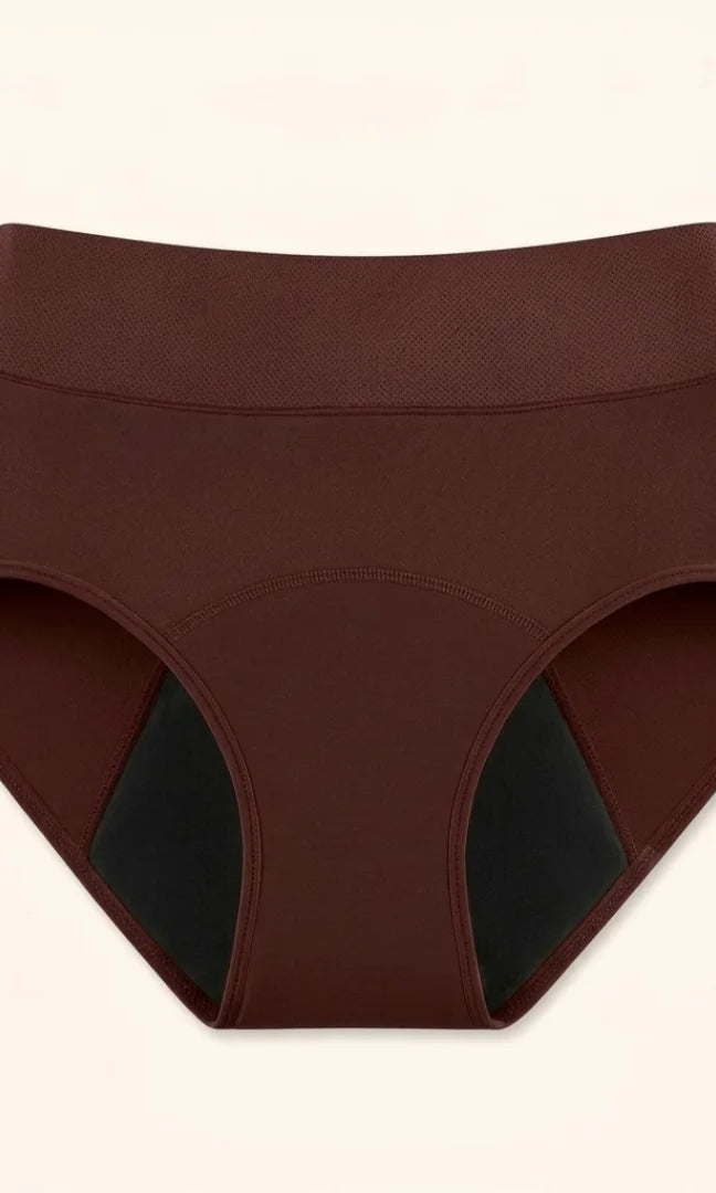 Side profile of a model wearing black Kaelin leak-proof underwear, demonstrating the comfortable and secure fit.
