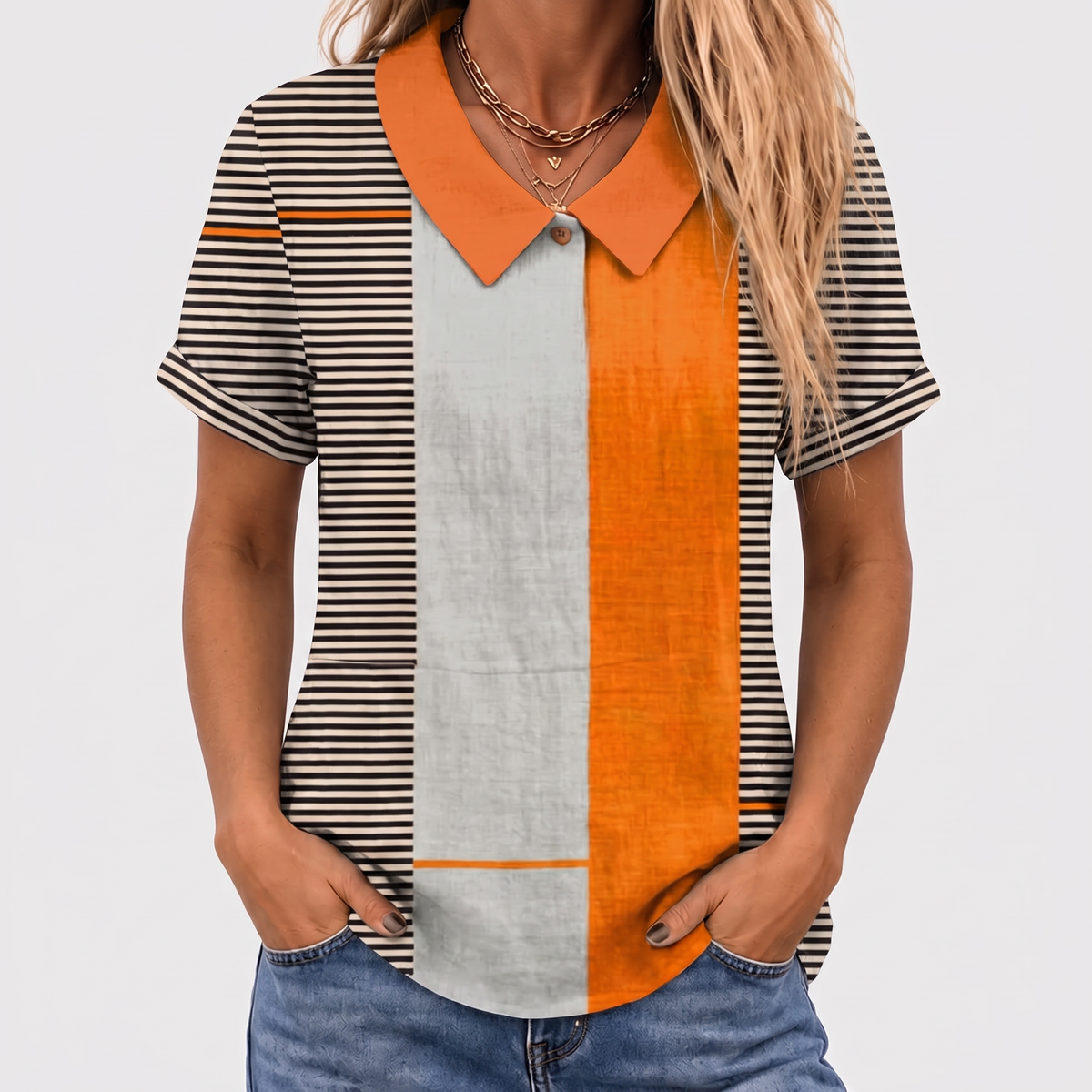 Kathleen | Colourblock Collared Top