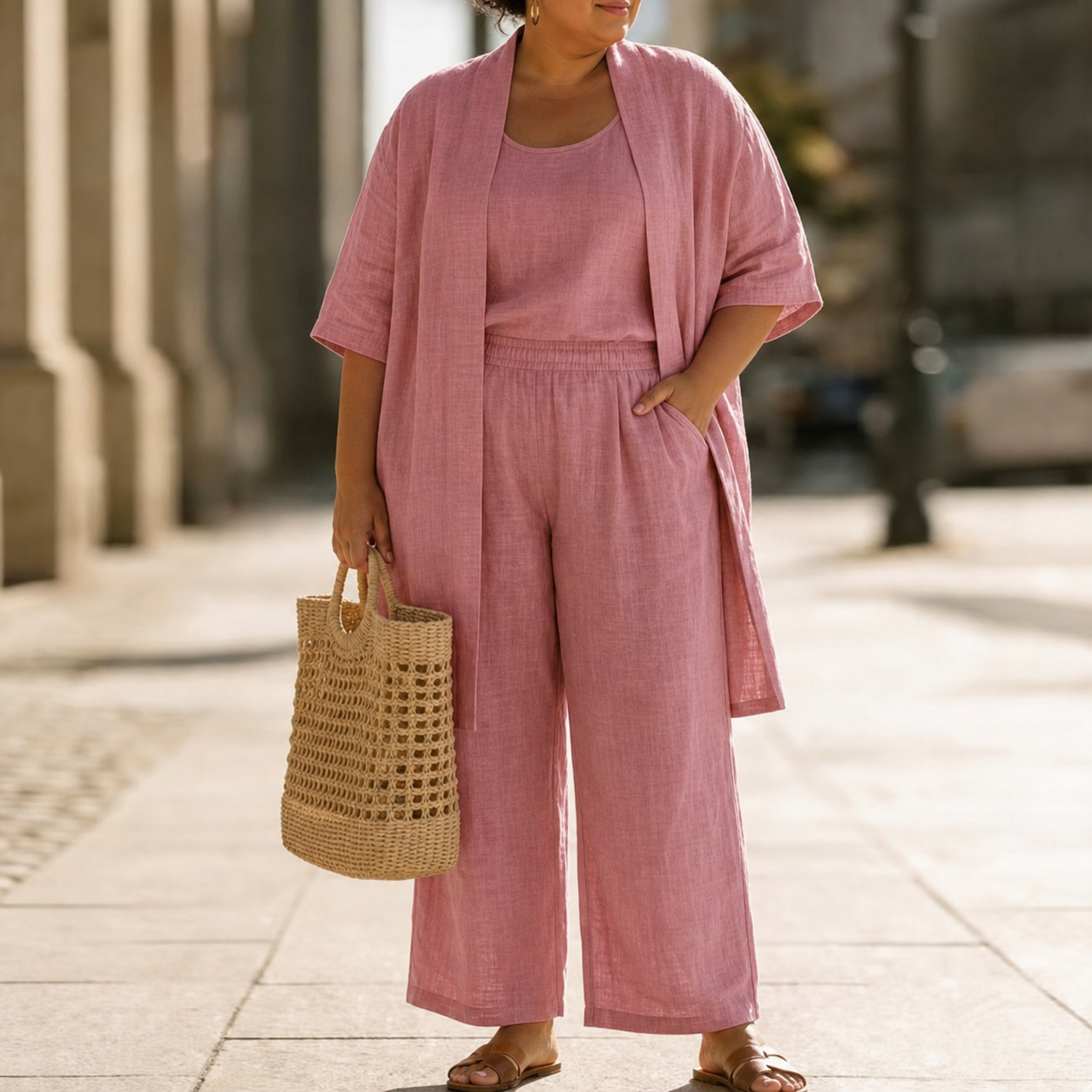 Individual pieces of the Lila relaxed three-piece set laid flat in wine red, demonstrating their potential for separate styling.