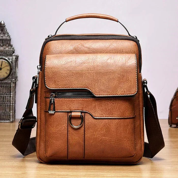 Side profile of the Caleb minimalist shoulder bag, demonstrating its slim yet practical silhouette.