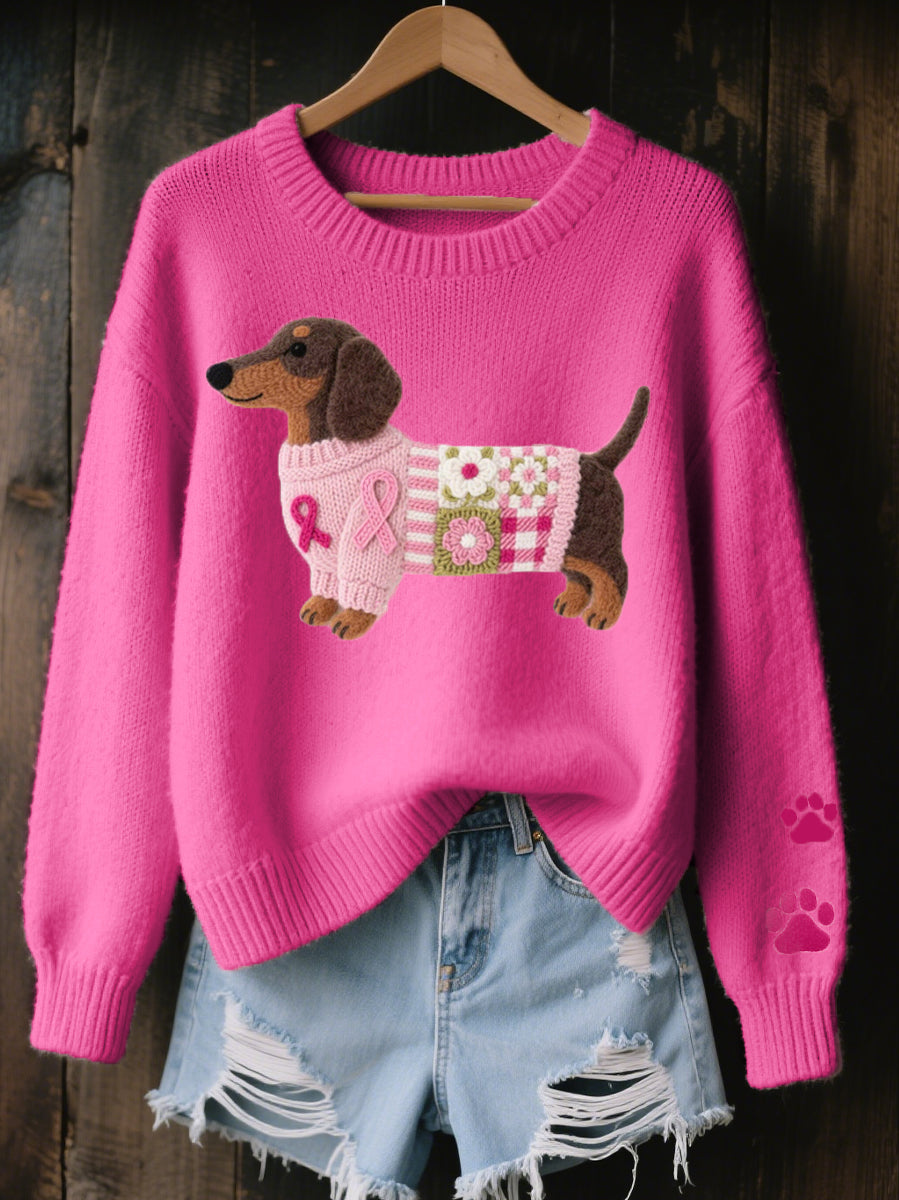 Front view of the Maeve T-shirt, showcasing its relaxed fit and the full dachshund graphic on a light background.