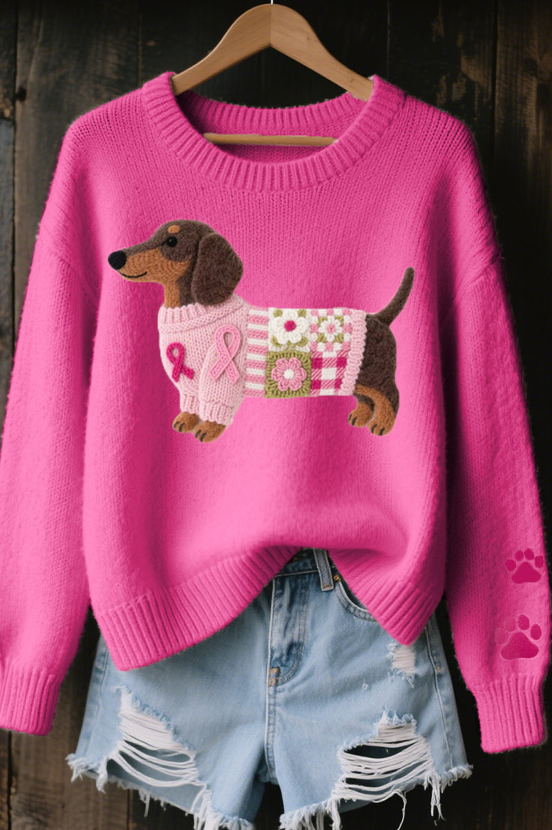 Front view of the Maeve T-shirt, showcasing its relaxed fit and the full dachshund graphic on a light background.
