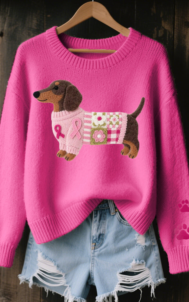 Front view of the Maeve T-shirt, showcasing its relaxed fit and the full dachshund graphic on a light background.
