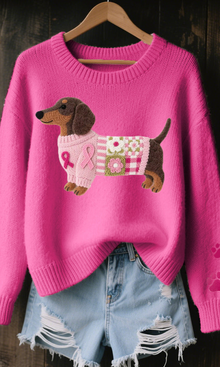 Front view of the Maeve T-shirt, showcasing its relaxed fit and the full dachshund graphic on a light background.