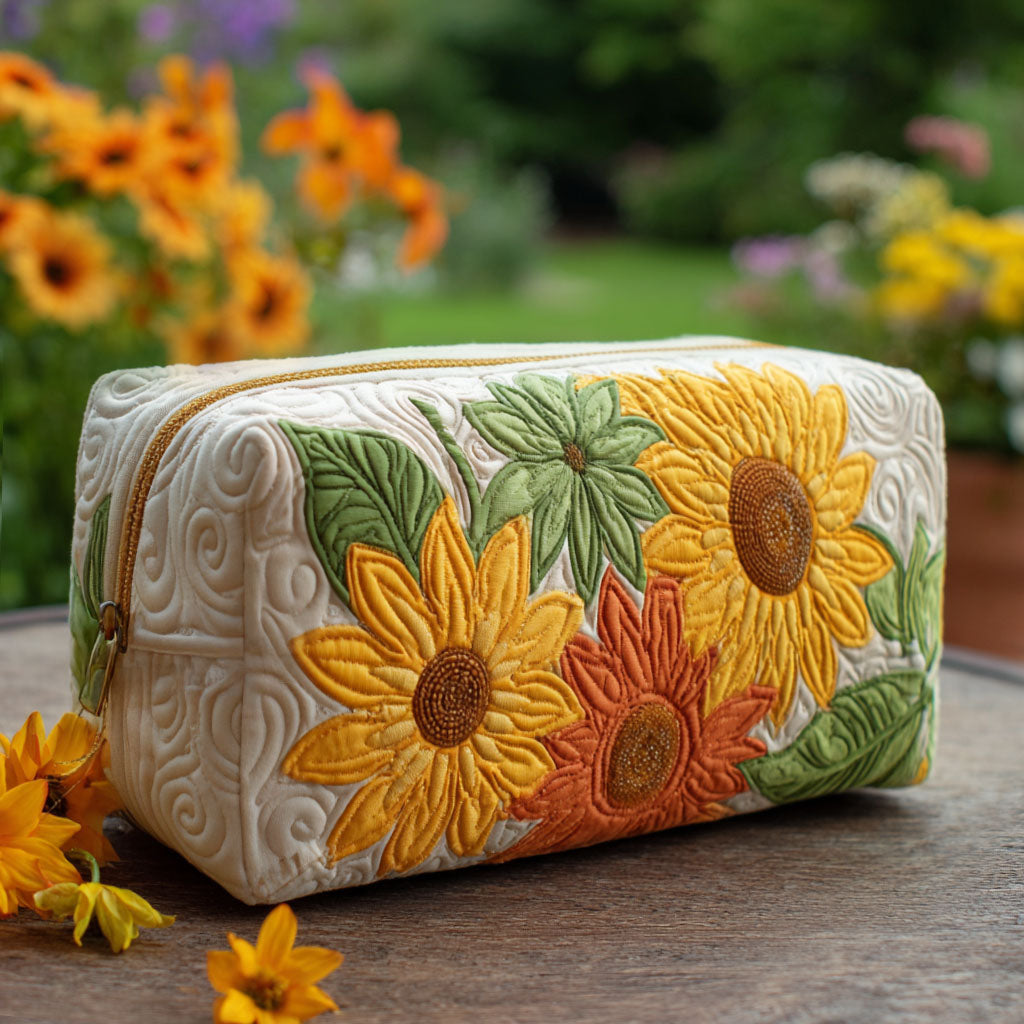 Front view of the Margot quilted cosmetic bag in a dreamy floral pattern, showcasing its soft texture and elegant design.