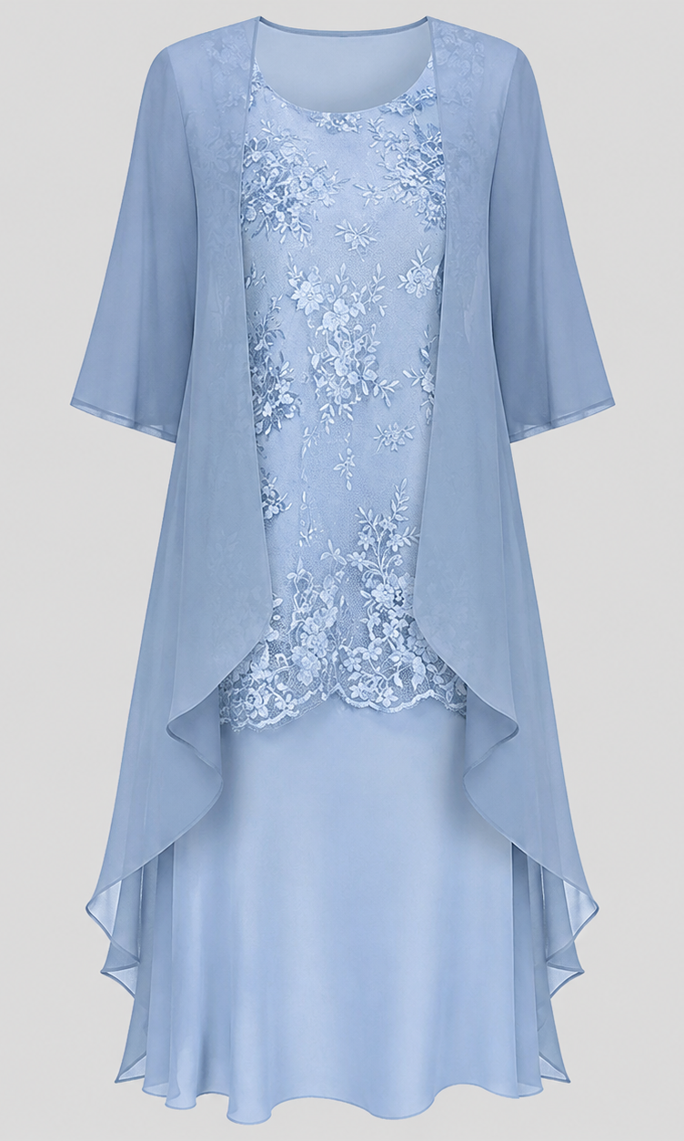 Close-up of the delicate chiffon material of the Noelle dress, highlighting its soft texture and drape.